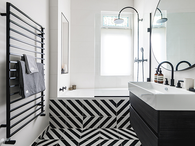 black bathroom fittings in a modern monochrome scheme