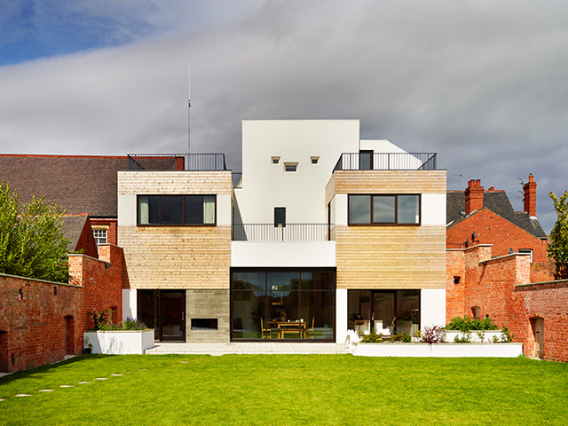 rear garden of cinema conversion grand design tv house in south yorkshire