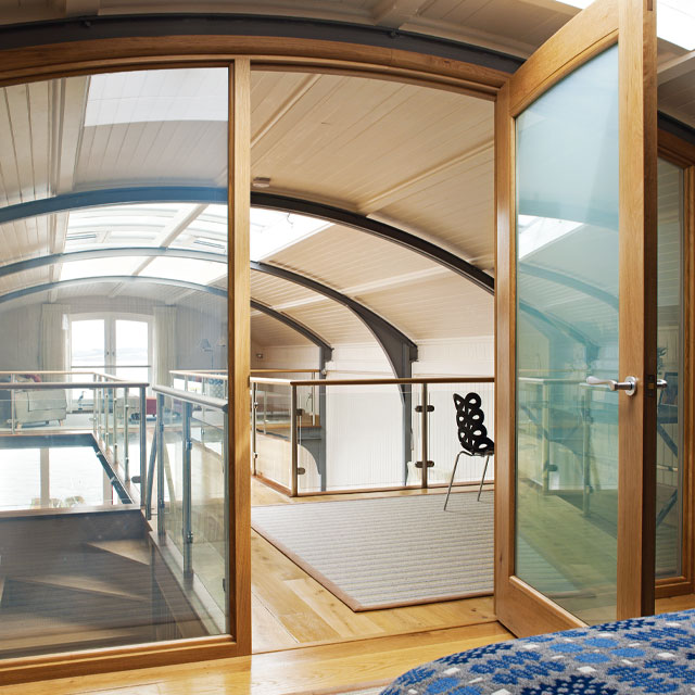 the bedroom in the tenby lifeboat station has views out to the sea