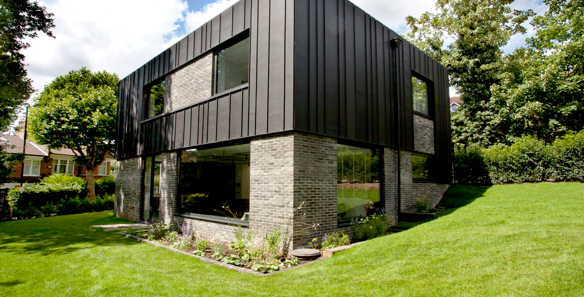 Exterior of house construction in brick and block