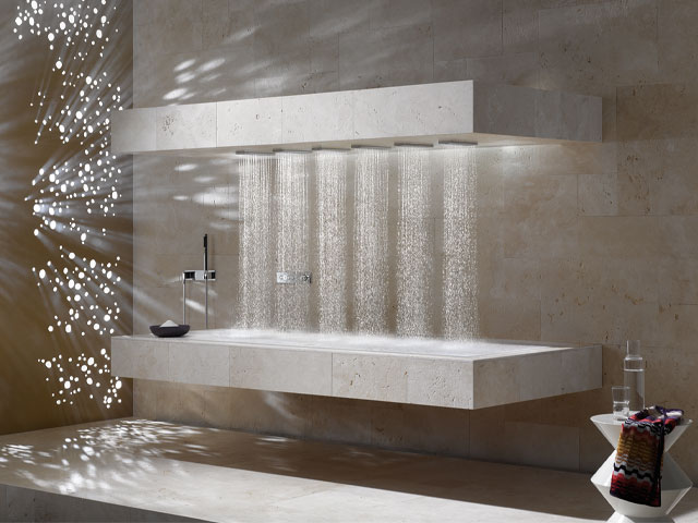 luxury spa shower horizontal shower in a marble bathroom 