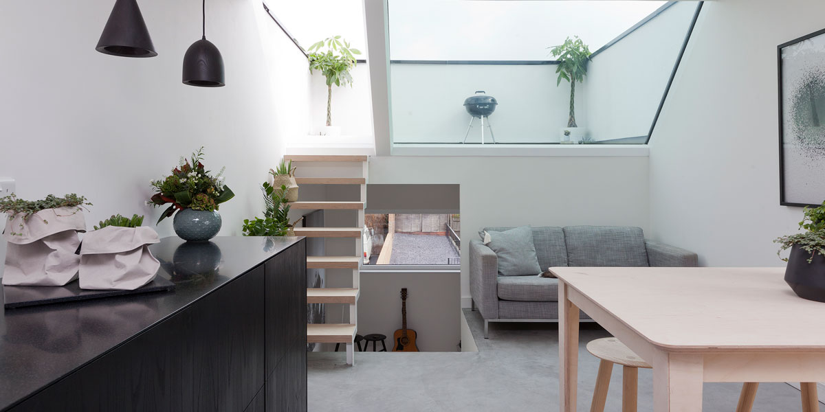 View of open-plan Passivhaus living room