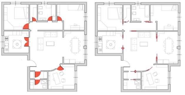hinged doors versus sliding doors in terms of saving space in a house
