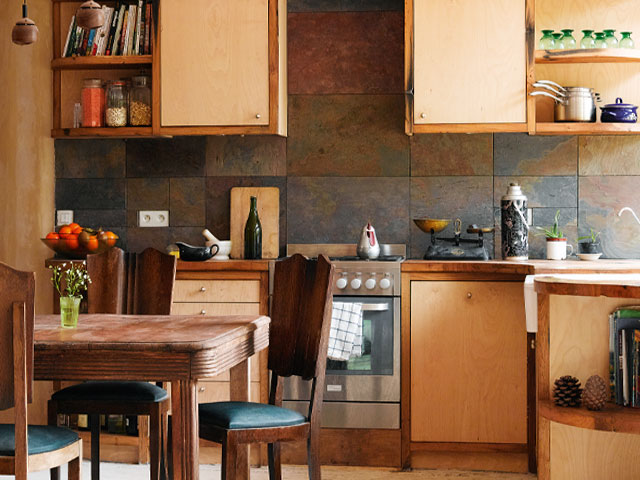 Kitchen made from salvaged oak from old sea defences