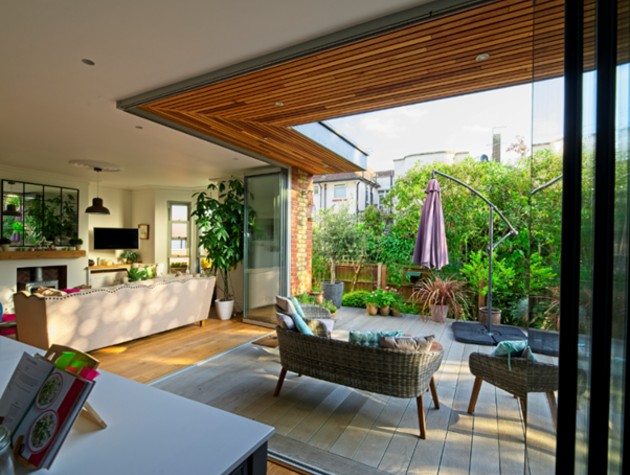 open plan living area with view to patio