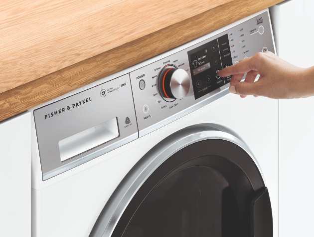 turning on a Fisher Paykel steam care washing machine