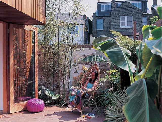 The courtyard of the timber eco home in Dulwich from Grand Designs