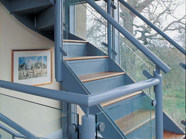 The Grand Designs water tower in Kent has a modern steel staircase and lots of glass