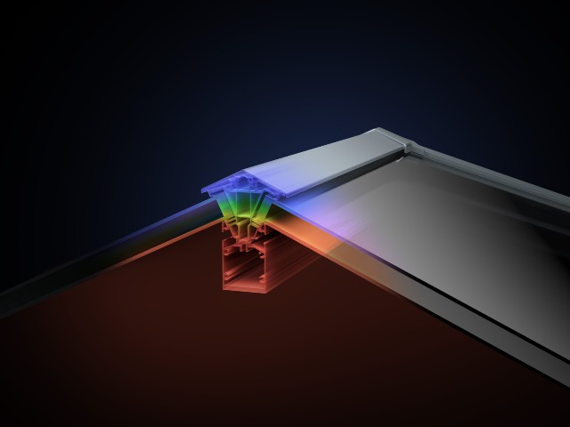 Cross section of an aluminium roof lantern frame to show the thermal ridge