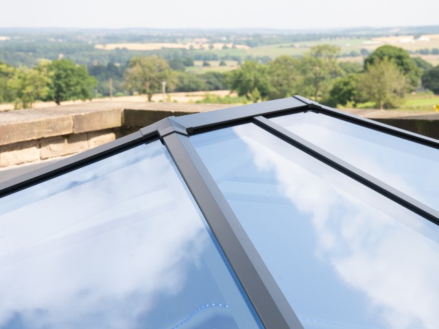 Close-up of an aluminium pyramid roof lantern