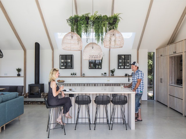 Dan and Nina from Grand Designs in their open plan kitchen diner in West Sussex