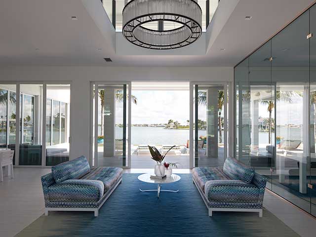 Living room of Florida villa overlooking the bay