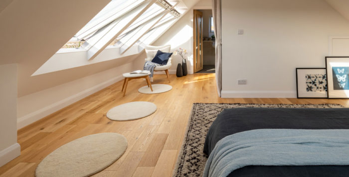 A bedroom loft conversion with Velux windows