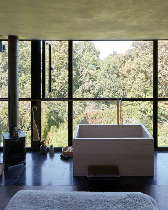 glass roof extension with bathroom