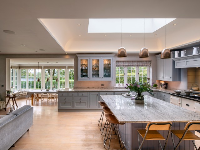 noise reducing plaster from Armourcoat Acoustic in a large open-plan kitchen diner