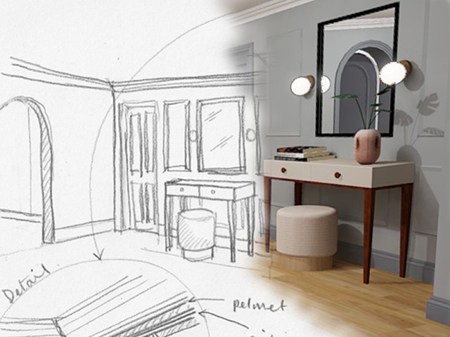 interior design sketch transformed into CAD