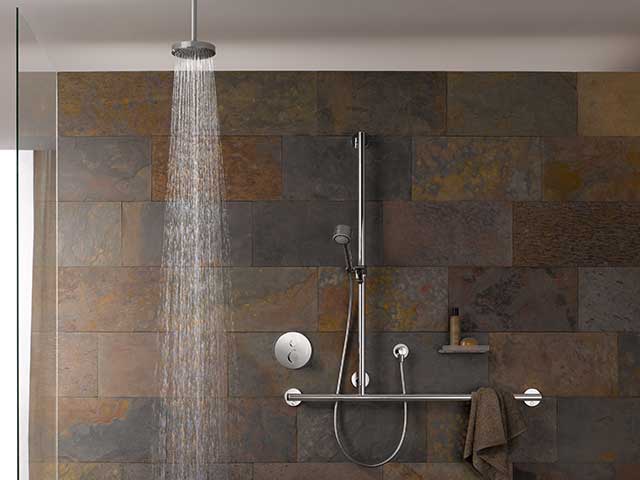 Bathroom shower and taps with lever and touch controls