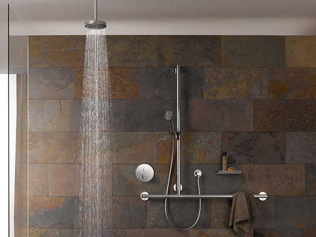 Bathroom shower and taps with lever and touch controls