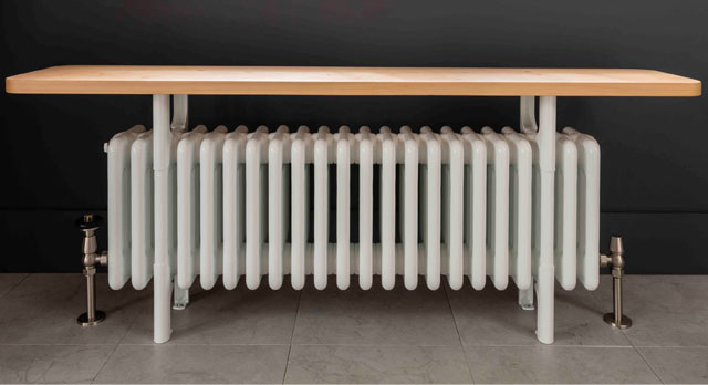 cream bench radiator with oak bench