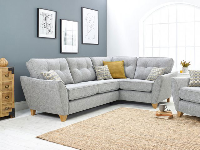 grey sofa with supportive backrest and foam cushions that keep their shape