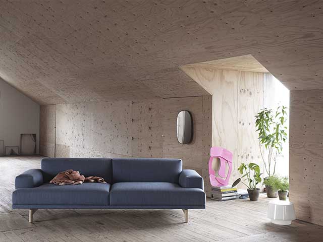 sofa buying guide: blue three seater sofa from Twenty Twenty in minimalist home