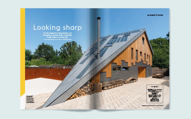 Pages of Grand Designs magazine showing a triangular shaped house