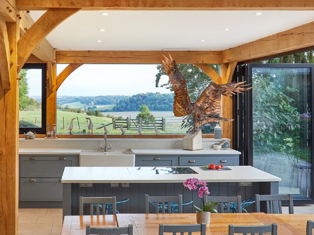 bifold windows in a modern meets traditional kitchen extension in the countryside