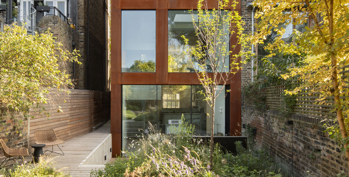 extension with corten steel cladding on a victorian house in Hackney, east London