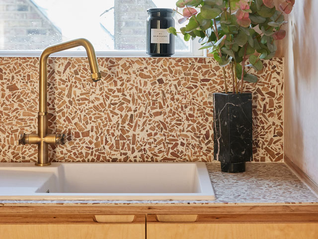 timber terrazzo kitchen wall panels made from recycled timber are great eco-friendly tiles alternatives