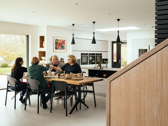 The wheelchair-friendly house has an accessible kitchen, dining and living area
