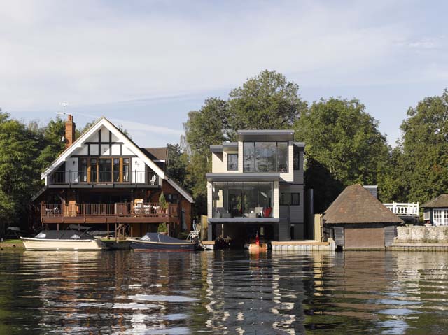 Lysette and Nigel Offley’s Grand Designs Thames boathouse in Oxfordshire looks very different to its neighbours