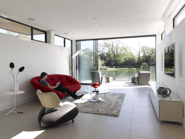 Lysette and Nigel Offley’s Grand Designs Thames boathouse in Oxfordshire has spectacular views over the river