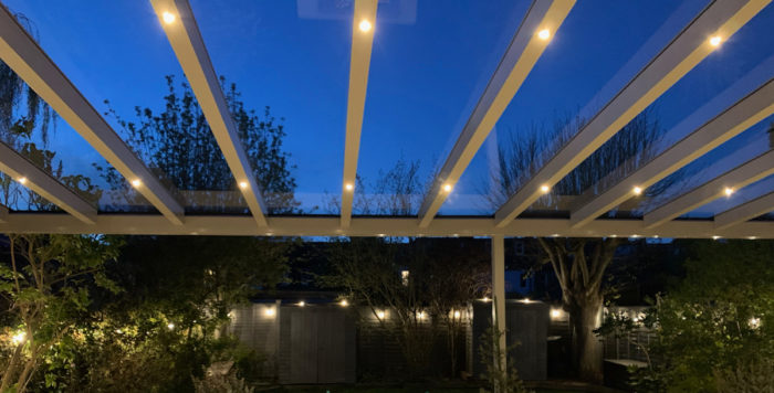 LED lights on a glass veranda by SBI