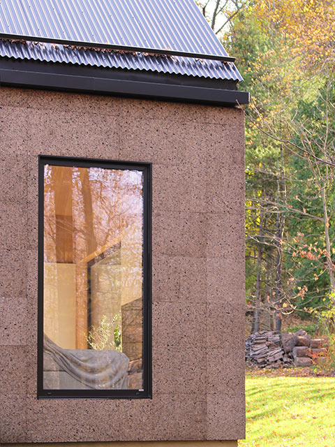 Cork cladding on roof with large window