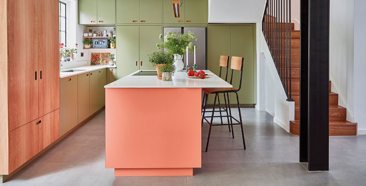 kitchen trends 2022: bright colours like coral and chartreuse are on trend