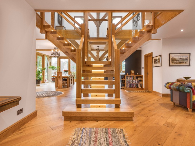 y staircase in oak with glass balustrades 