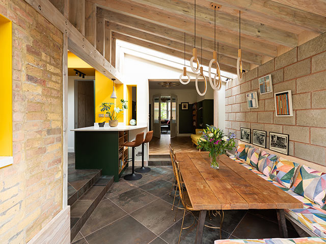 Homes under 200k beams in kitchen area of framed house