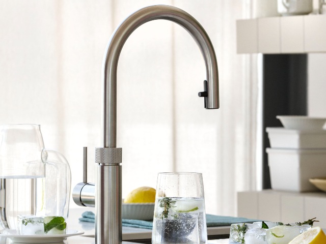 boiling water tap in chrome that also delivers cold and sparkling water