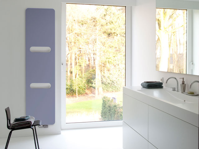 energy-saving bathroom radiator in pale blue