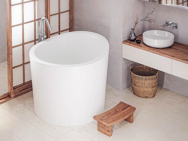 Japanese-style baths are shorter and deeper - a great small bathroom idea