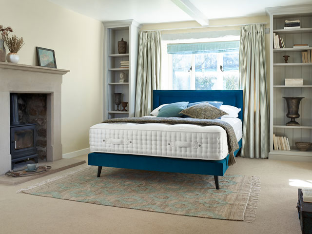 Best mattresses: Paros king size mattress and Slim True Edge base in Seven Petrol fabric, Harrison Spinks