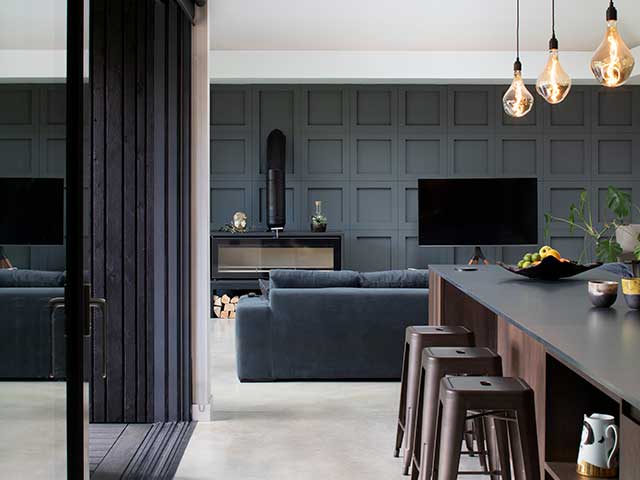 breakfast bar in Glasgow Victorian extension as part of living room