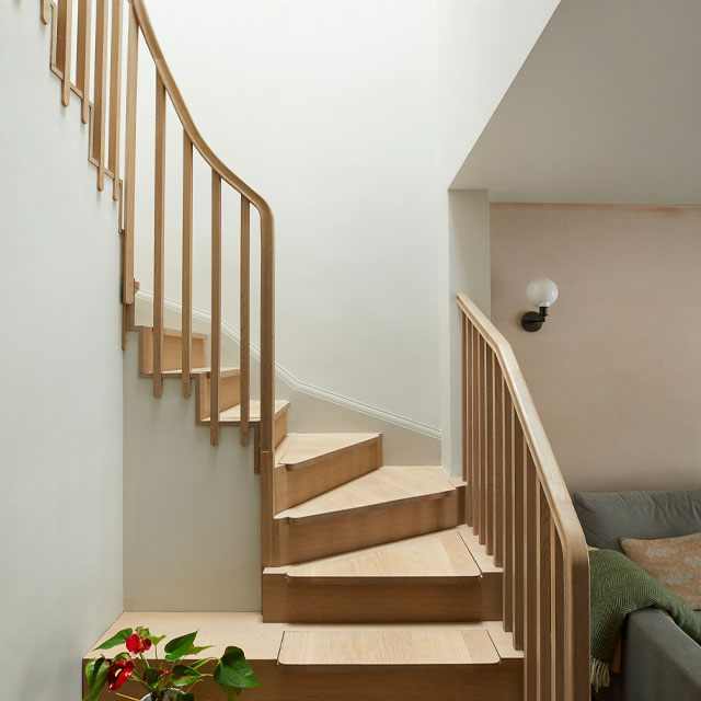 skylight above a new timber staircase in a renovated cottage in wandsworth