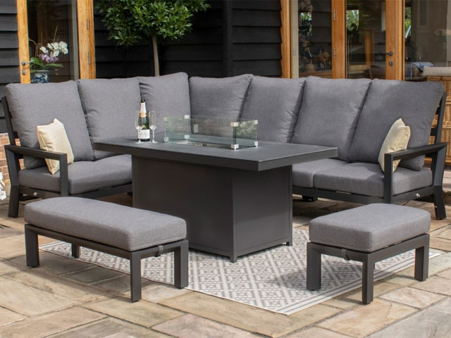 three piece contemporary outdoor furniture with champagne and glasses