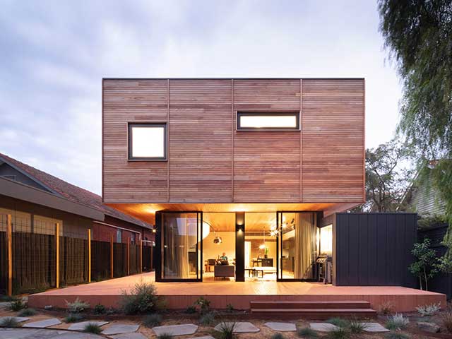 Modular two-storey home in Melbourne with mid century architecture and modern design