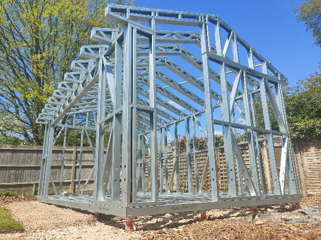 steel frame structure of a turnkey garden office pod