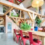 huge open-plan space and double height ceiling in the Grand Designs American ranch in Glasgow