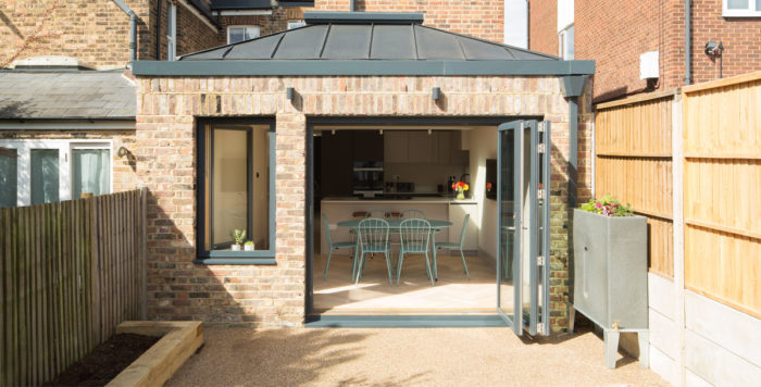 eco kitchen extension with vaulted ceiling and rooflight