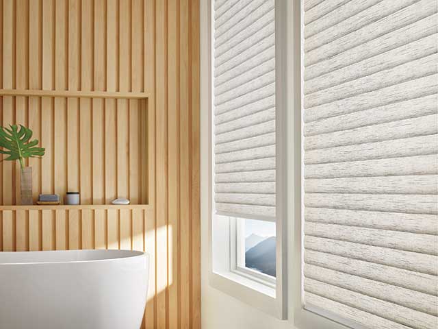 Panelled bathroom with automated bathroom technology blinds