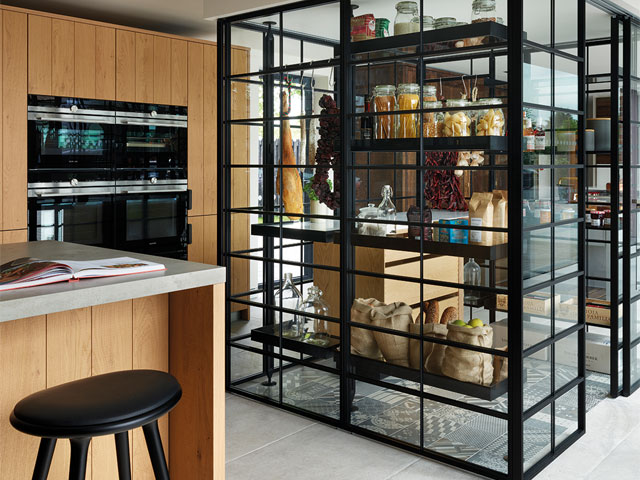 crittall-style glass walk-in larder by Kitchen Architecture